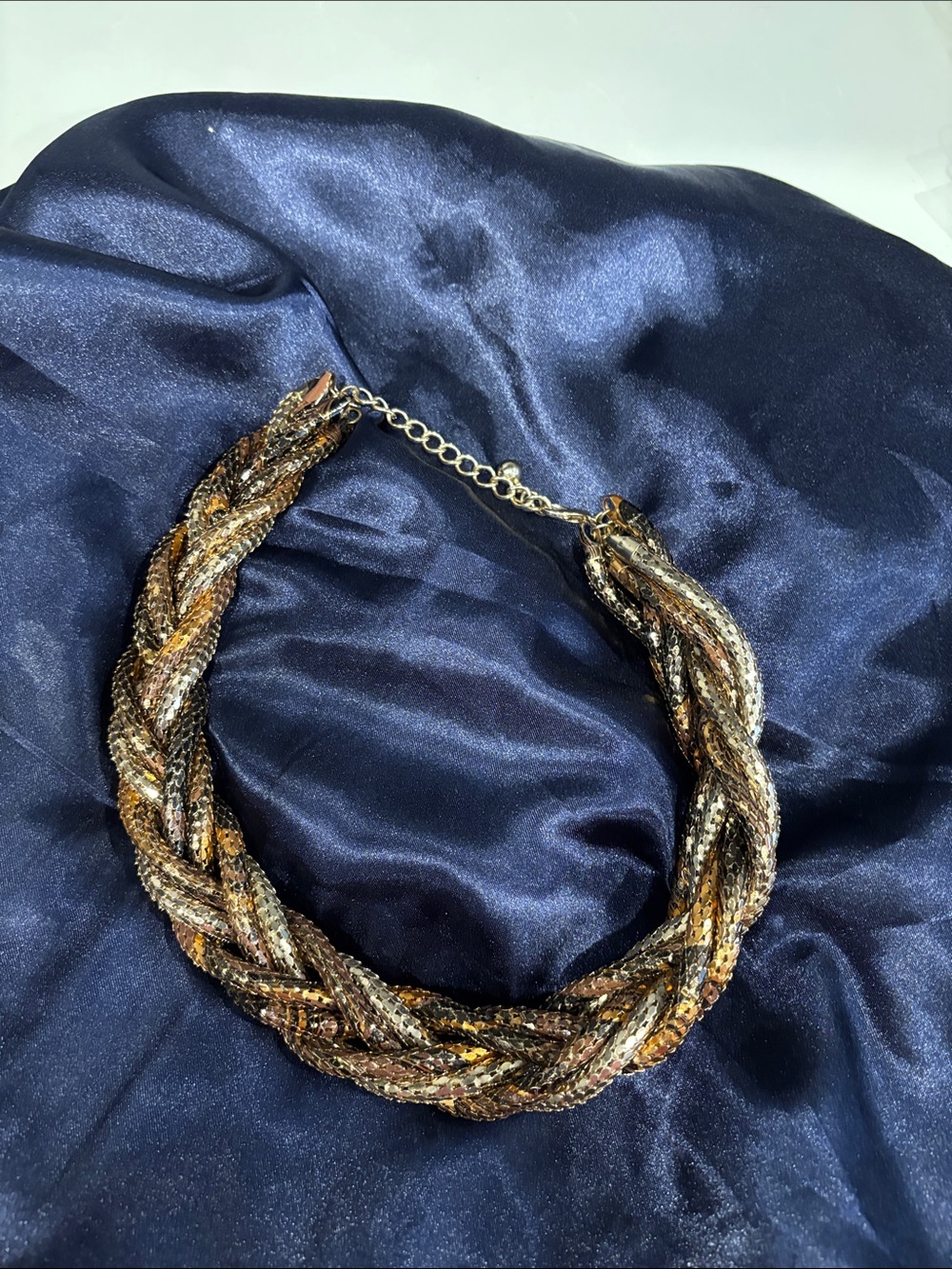 Braided Metallic Multi-Tone Statement Necklace - Gold and Bronze